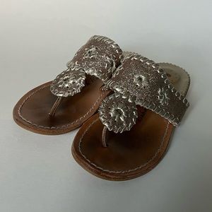 Girls Jacks Flat Sandal. Platinum Glitter. Size 2. These jacks were worn.